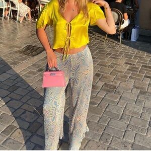 STELLA MCCARTNEY Hallucinogenic Straight Leg Plisse Accordion Pants IT38 NWT